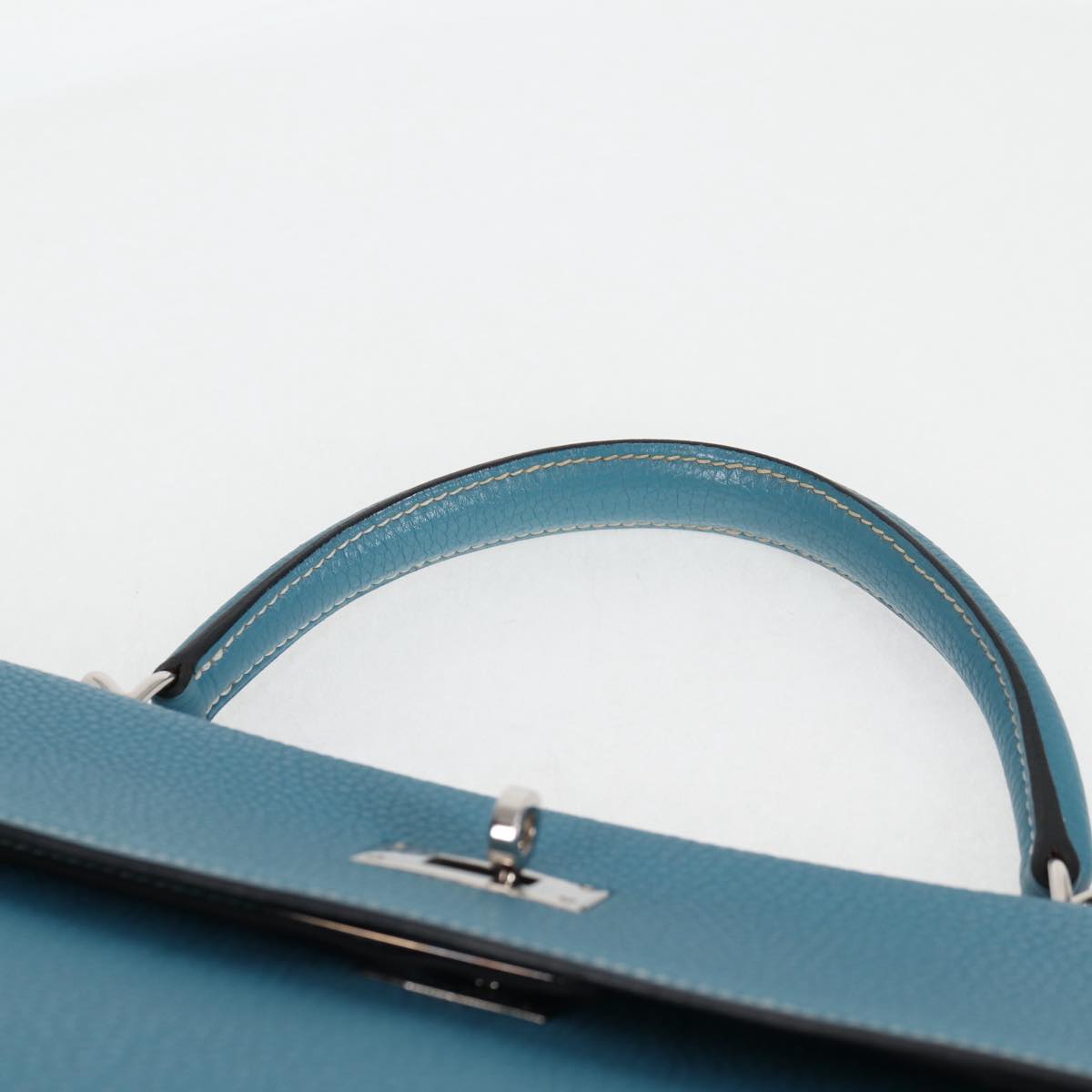 HERMES Kelly 32 2005 □I Handbag Blue Jean Silver Taurillon Clemence