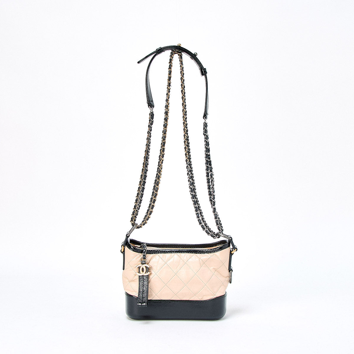 CHANEL Gabriel Small 2017 Shoulder Bag Beige Black Gold Vintage Calfskin Auth