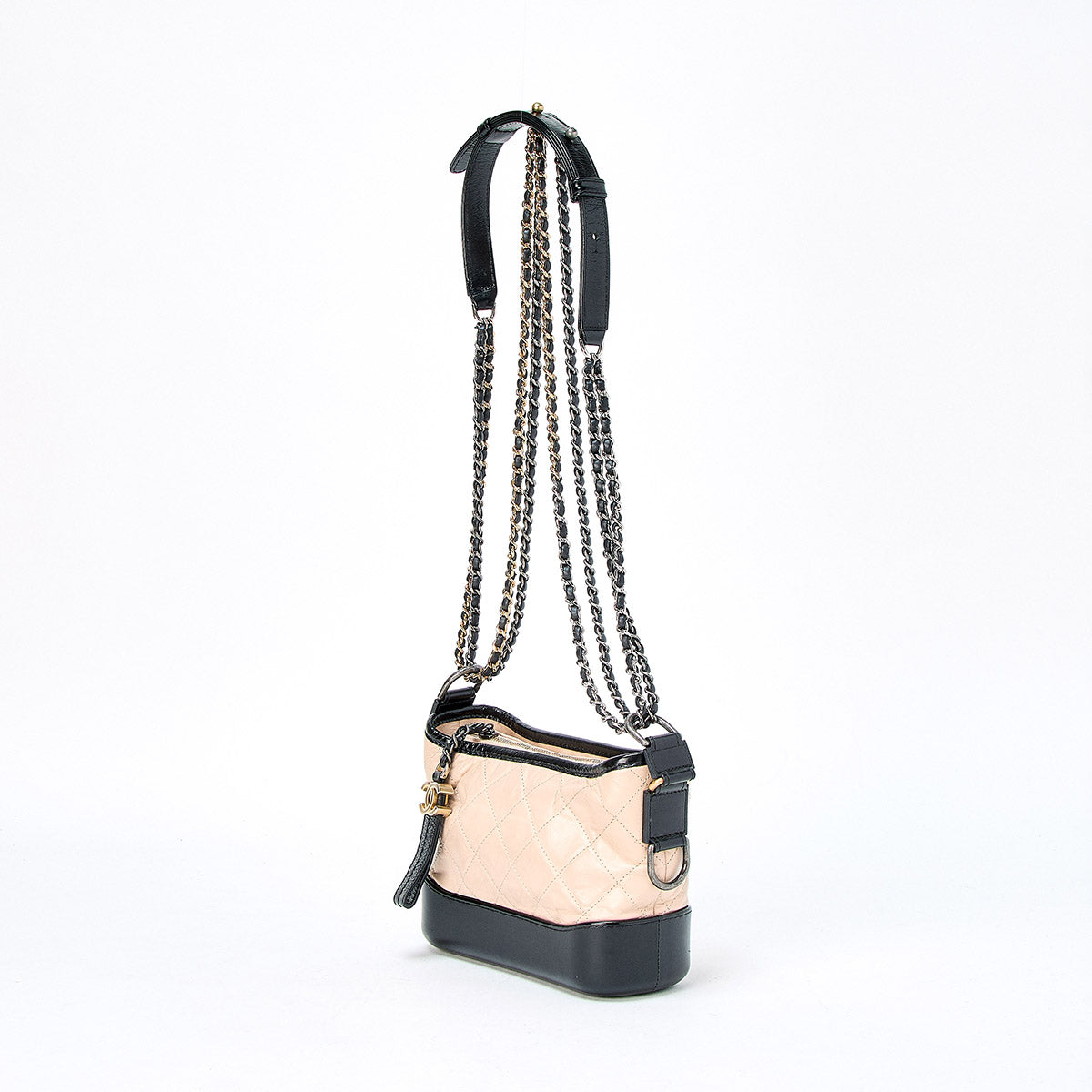 CHANEL Gabriel Small 2017 Shoulder Bag Beige Black Gold Vintage Calfskin Auth