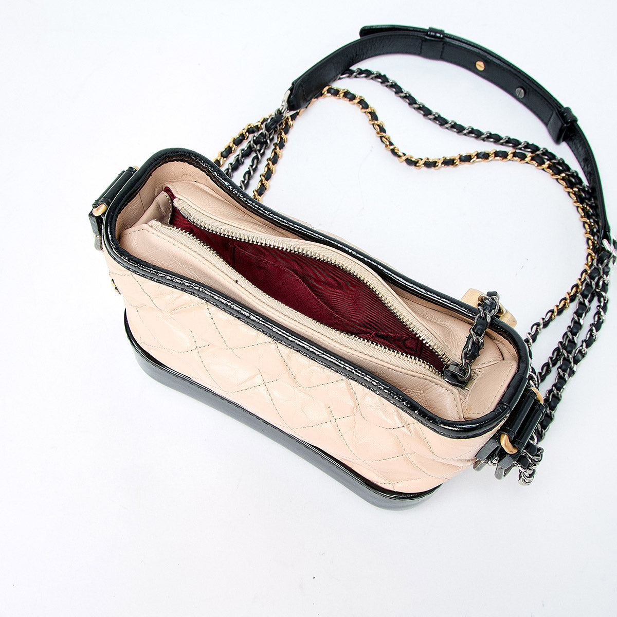 CHANEL Gabriel Small 2017 Shoulder Bag Beige Black Gold Vintage Calfskin Auth