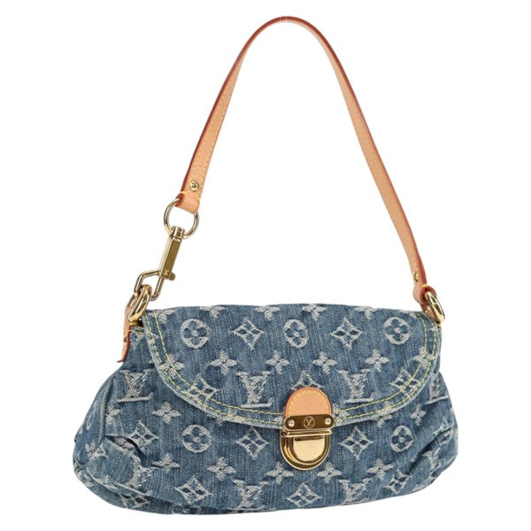 LOUIS VUITTON Pretty Mini Shoulder Bag Blue Gold Denim Auth