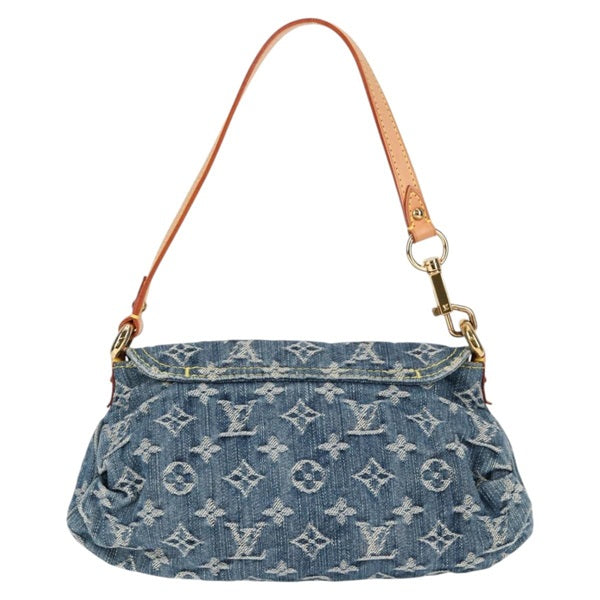 LOUIS VUITTON Pretty Mini Shoulder Bag Blue Gold Denim Auth