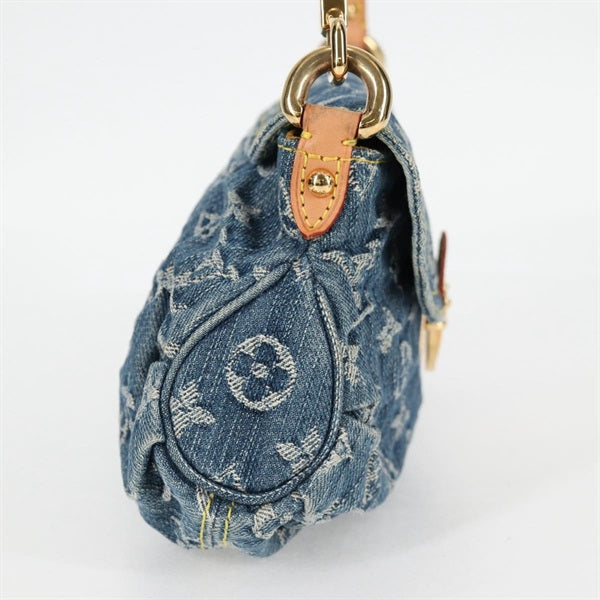 LOUIS VUITTON Pretty Mini Shoulder Bag Blue Gold Denim Auth