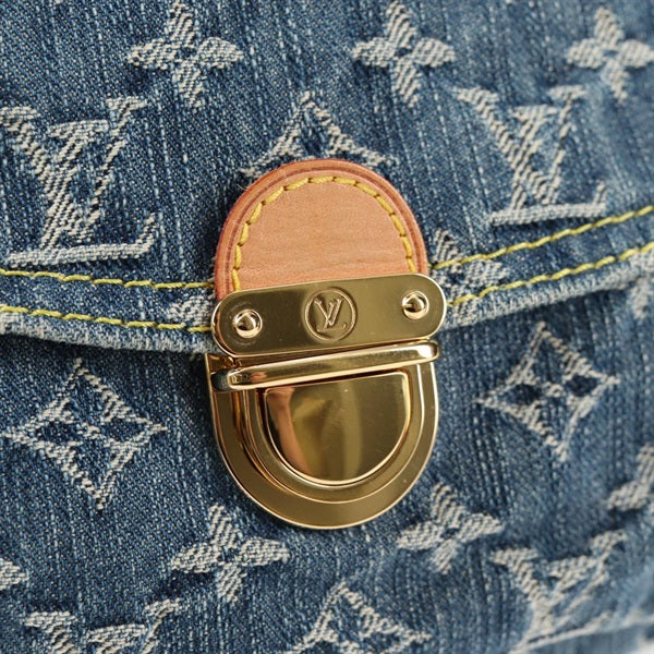 LOUIS VUITTON Pretty Mini Shoulder Bag Blue Gold Denim Auth