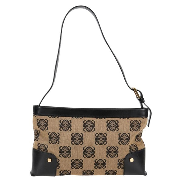 LOEWE Anagram Shoulder Bag Beige Black Gold Canvas Auth