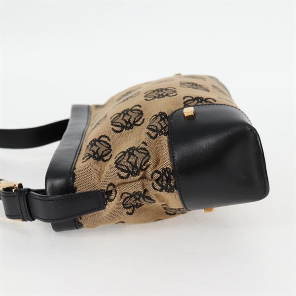 LOEWE Anagram Shoulder Bag Beige Black Gold Canvas Auth