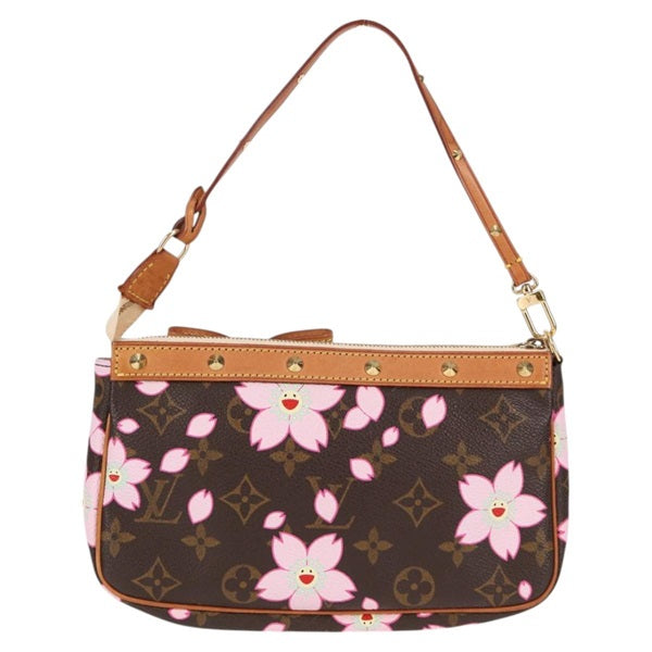 LOUIS VUITTON Monogram Cherry Blossom Pochette Accessoires Shoulder Bag M92006 Brown Pink Gold PVC Auth