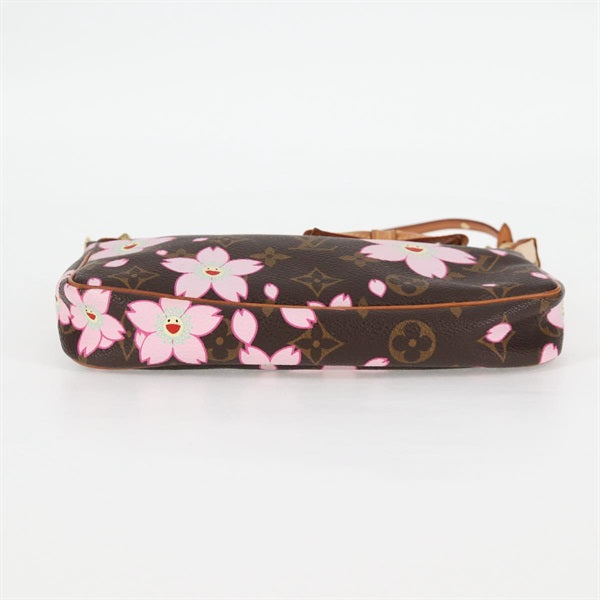 LOUIS VUITTON Monogram Cherry Blossom Pochette Accessoires Shoulder Bag M92006 Brown Pink Gold PVC Auth