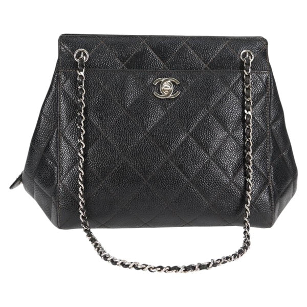 CHANEL Matelasse 1997 Shoulder Bag Black Silver Caviar Skin Auth