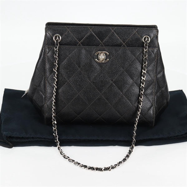 CHANEL Matelasse 1997 Shoulder Bag Black Silver Caviar Skin Auth