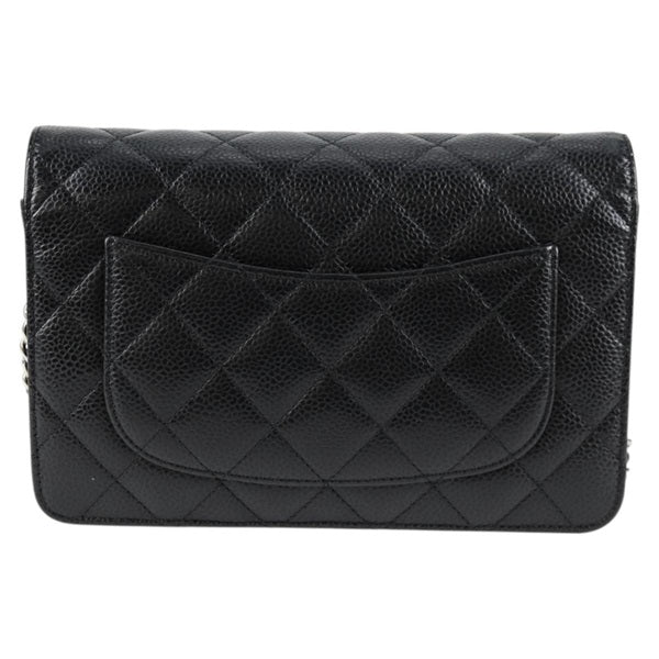 CHANEL Matelasse Matelasse Chain Wallet 2015 Shoulder Bag Black Silver Caviar Skin Auth