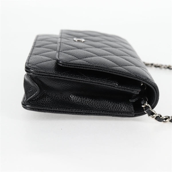 CHANEL Matelasse Matelasse Chain Wallet 2015 Shoulder Bag Black Silver Caviar Skin Auth