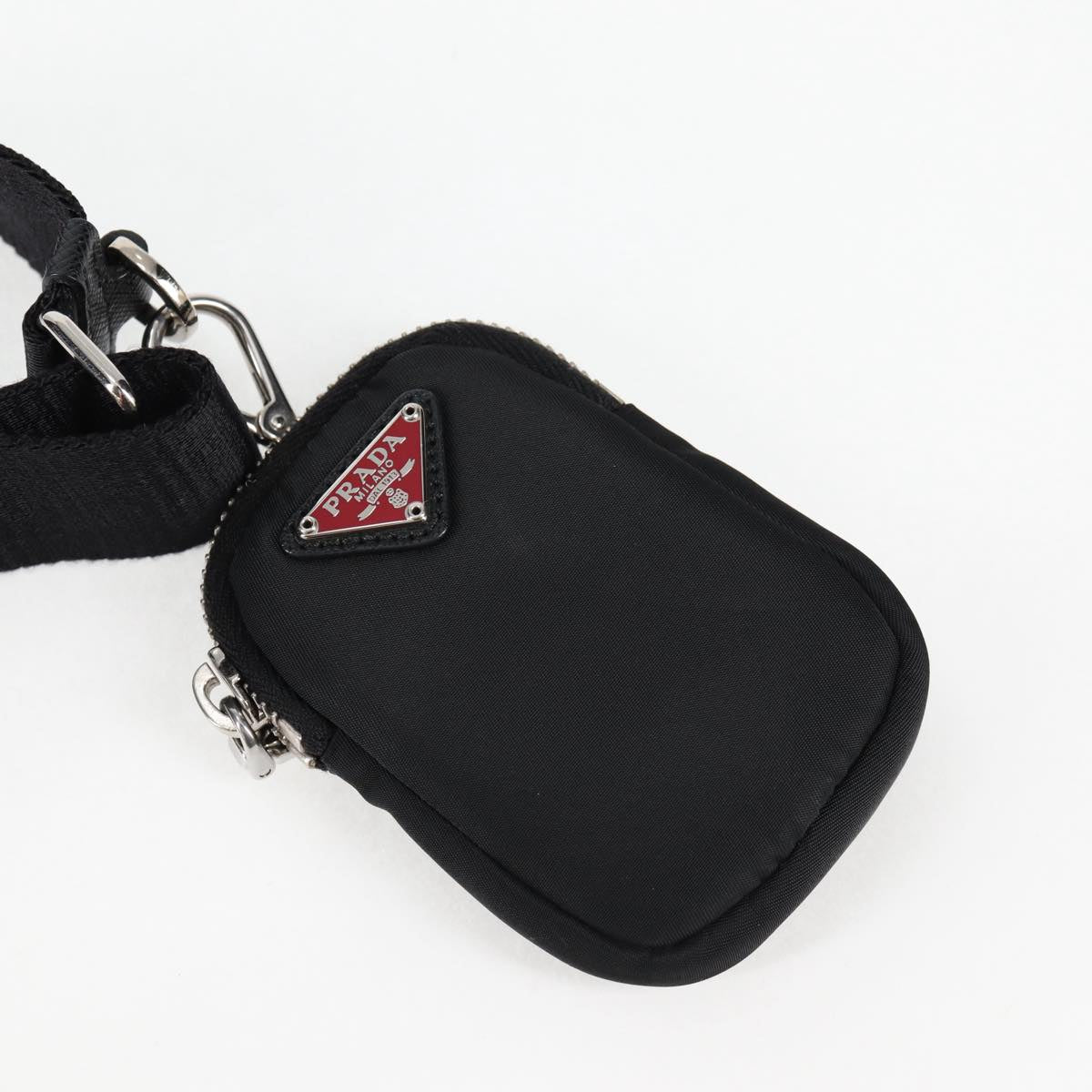 PRADA Triangle Re-Edition 2005 Shoulder Bag Black Silver Tessuto
