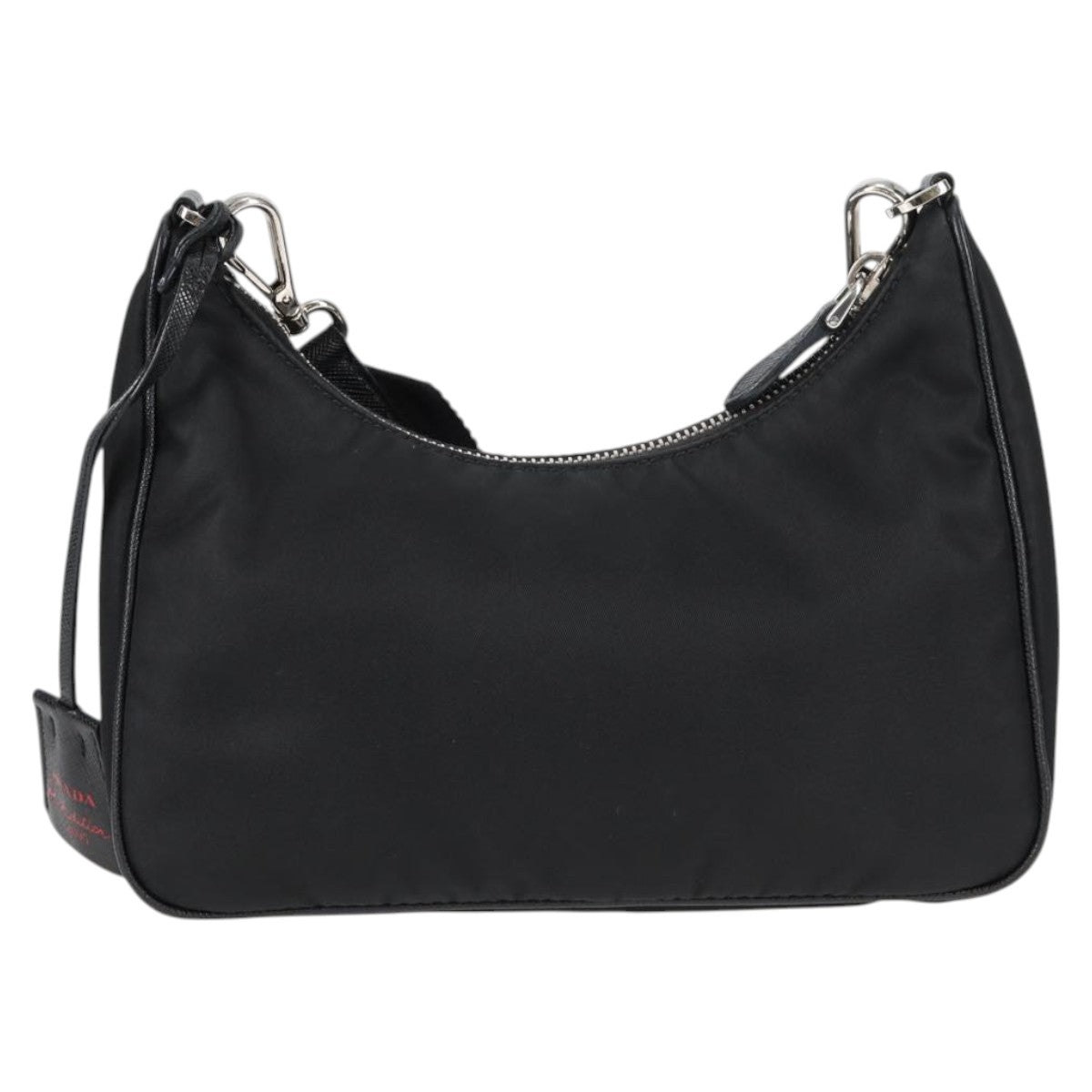 PRADA Triangle Re-Edition 2005 Shoulder Bag Black Silver Tessuto