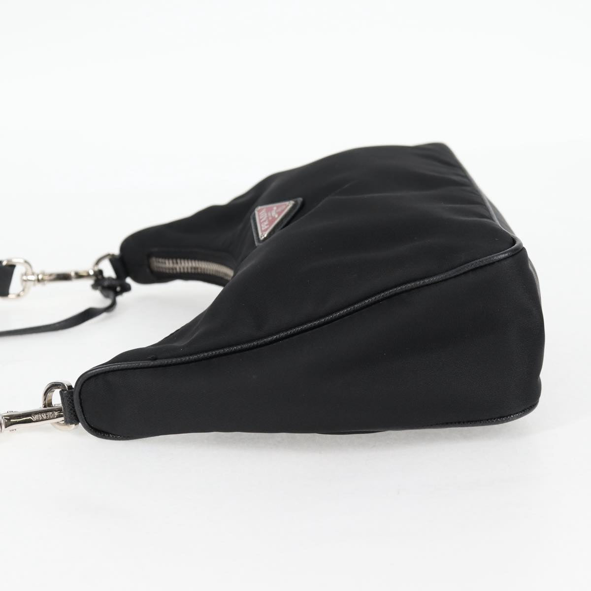 PRADA Triangle Re-Edition 2005 Shoulder Bag Black Silver Tessuto
