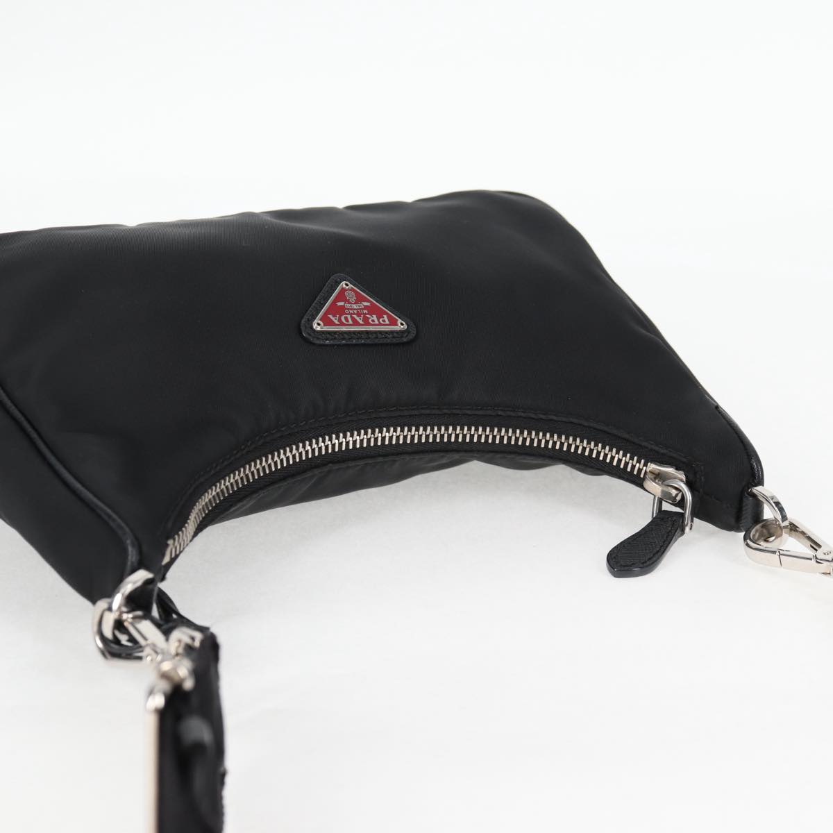 PRADA Triangle Re-Edition 2005 Shoulder Bag Black Silver Tessuto