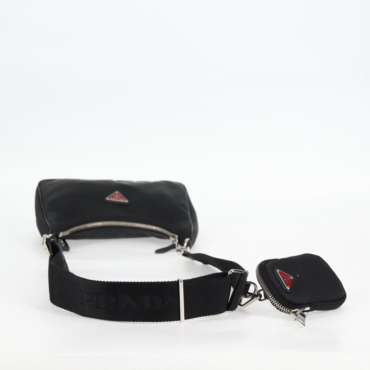 PRADA Triangle Re-Edition 2005 Shoulder Bag Black Silver Tessuto