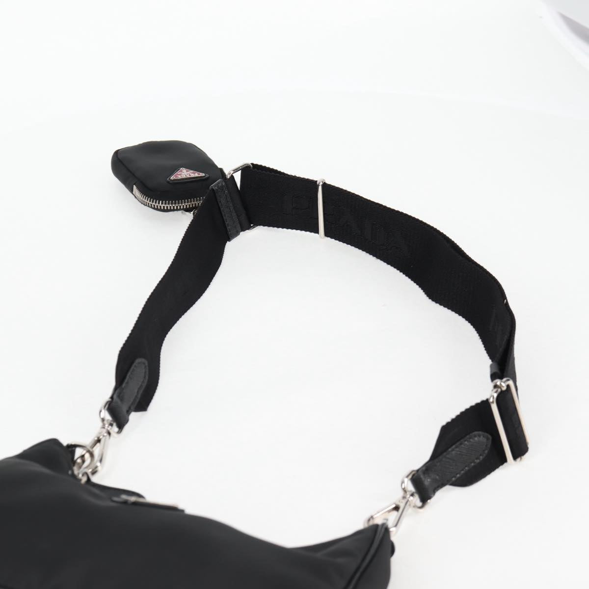 PRADA Triangle Re-Edition 2005 Shoulder Bag Black Silver Tessuto