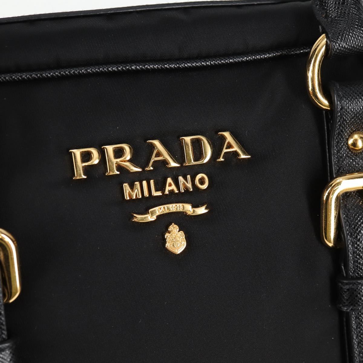 PRADA Logo 2WAY Handbag Handbag Black Gold Tessuto