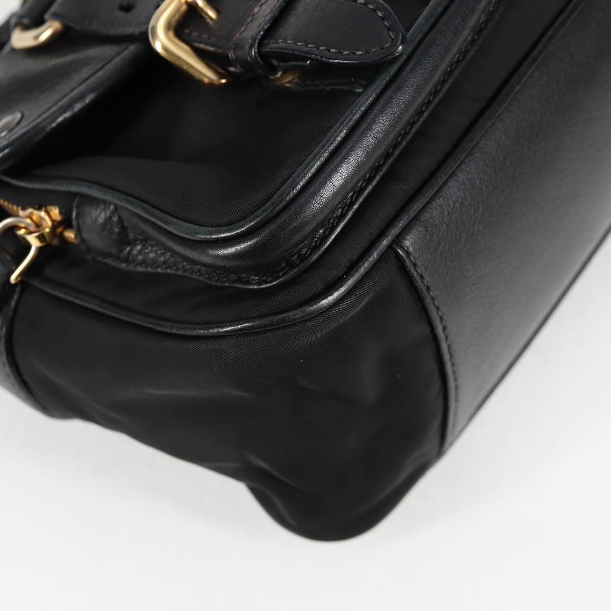 PRADA logo shoulder bag in black and gold leather