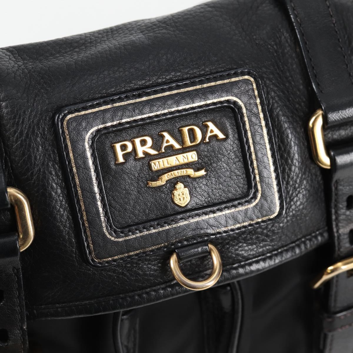 PRADA logo shoulder bag in black and gold leather