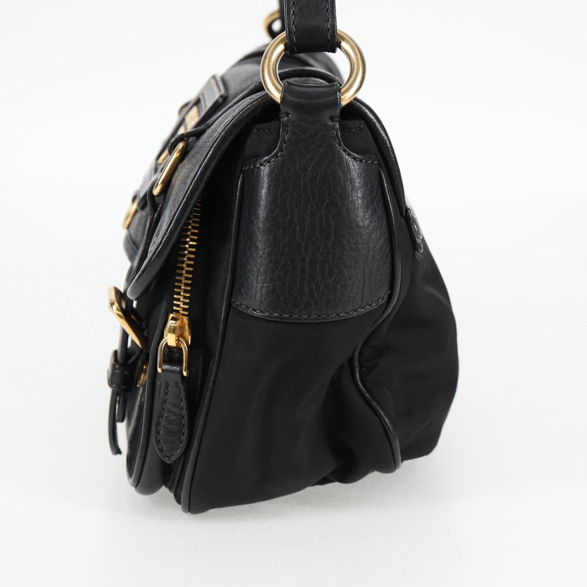 PRADA logo shoulder bag in black and gold leather