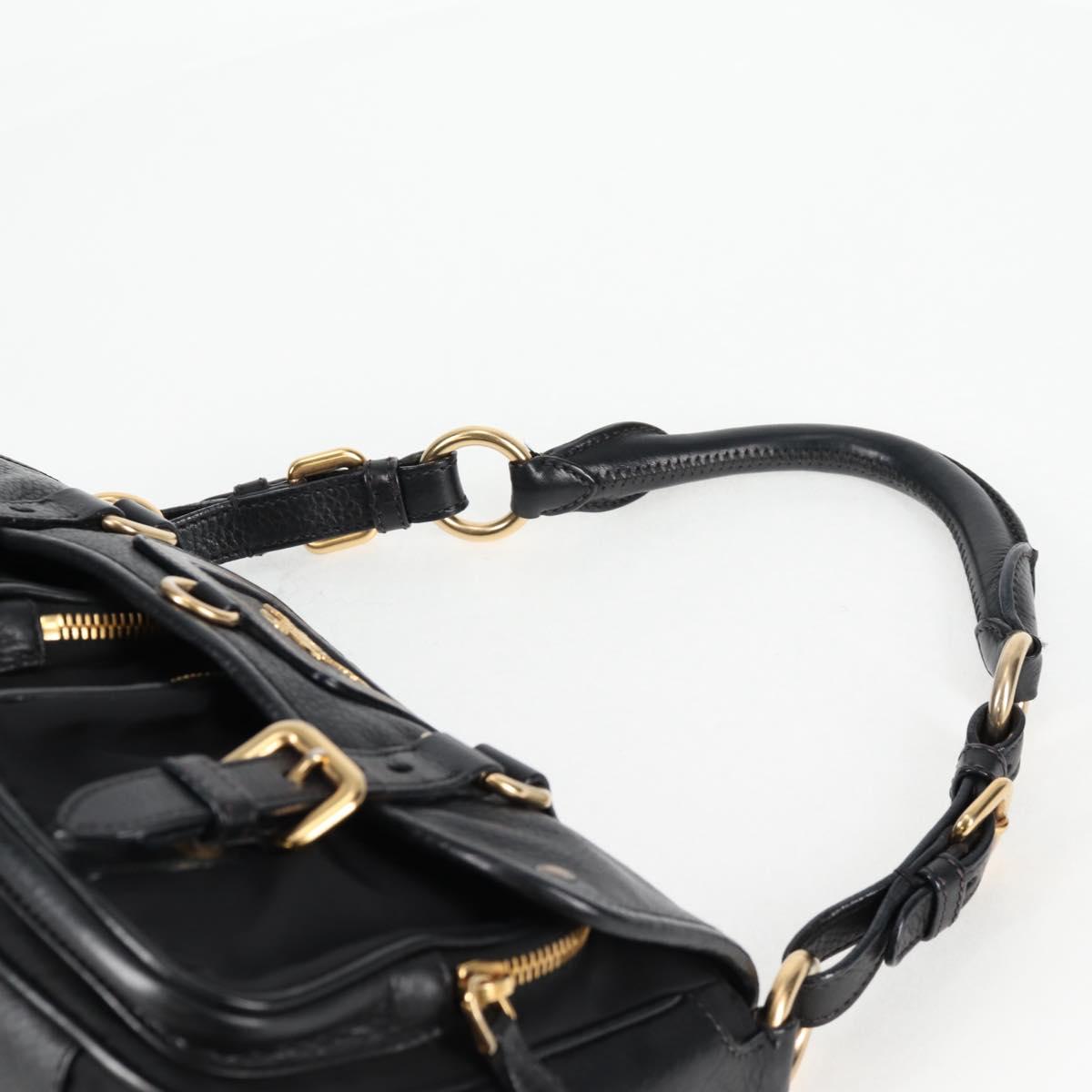 PRADA logo shoulder bag in black and gold leather