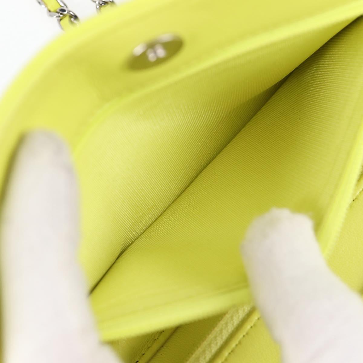 CHANEL Matelasse Chain Wallet Shoulder Bag Black Lime Yellow Silver Calf Leather
