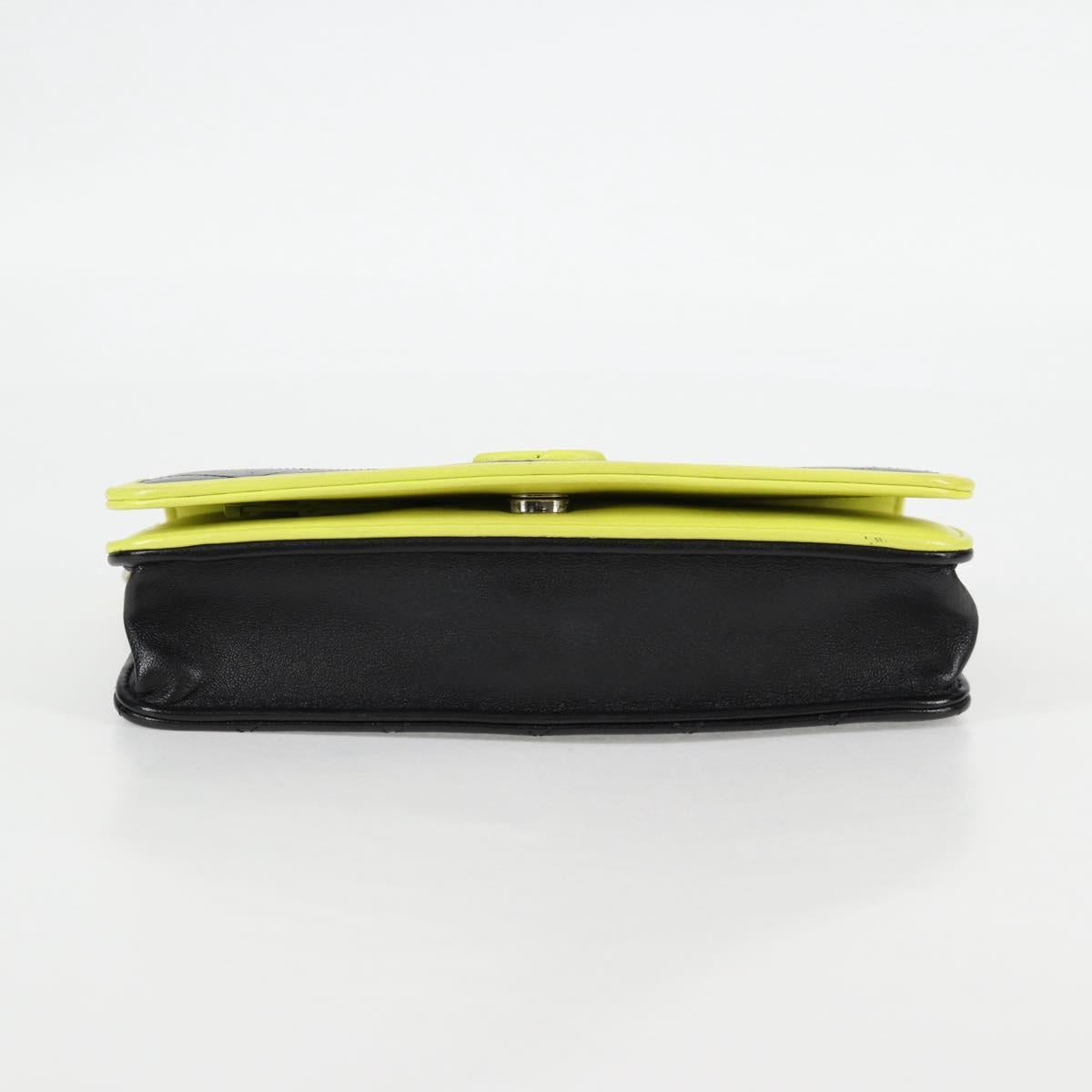 CHANEL Matelasse Chain Wallet Shoulder Bag Black Lime Yellow Silver Calf Leather