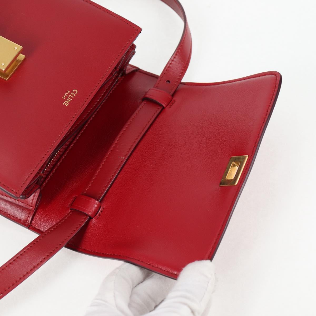 CELINE Classic Box Small Shoulder Bag in Red and Gold Calfskin