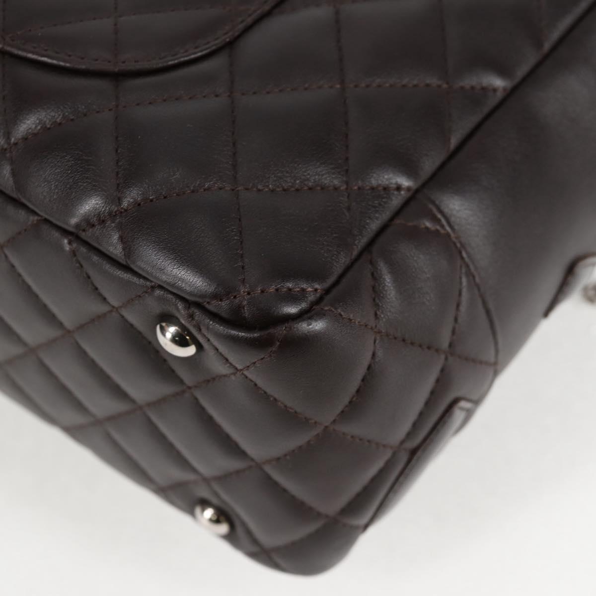 CHANEL Cambon Boston 2006 Tote Bag Brown Lambskin