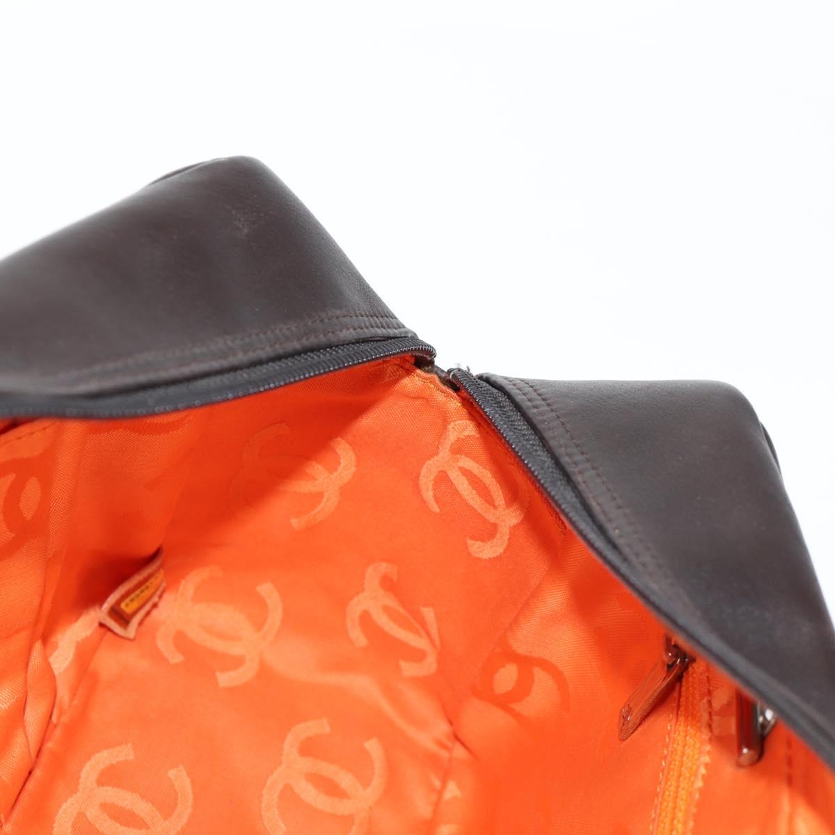 CHANEL Cambon Boston 2006 Tote Bag Brown Lambskin