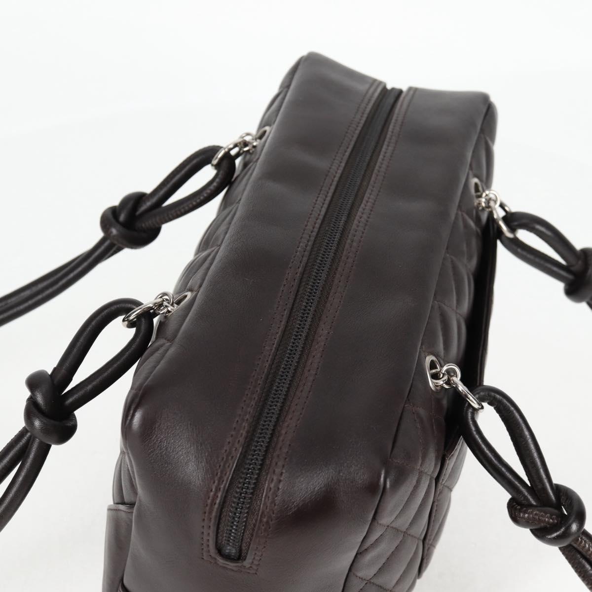 CHANEL Cambon Boston 2006 Tote Bag Brown Lambskin