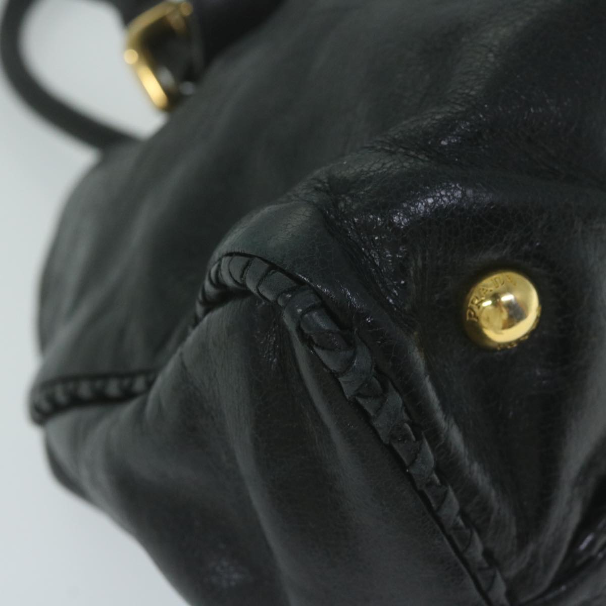PRADA Hand Bag Leather 2way Black Auth ac2538