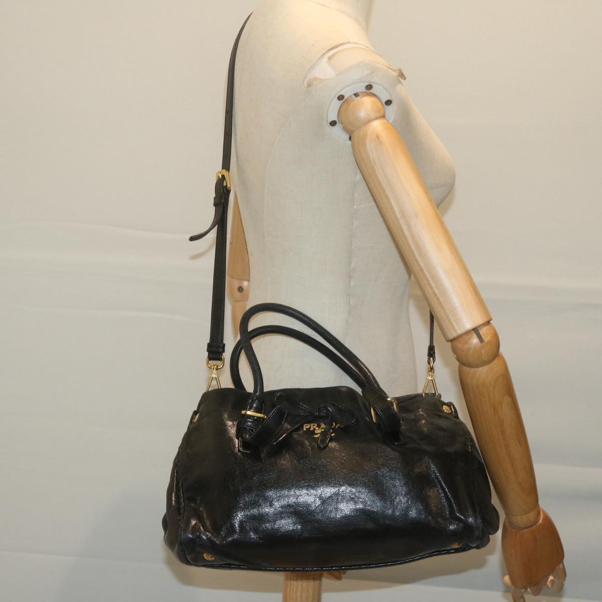PRADA Hand Bag Leather 2way Black Auth ac2538