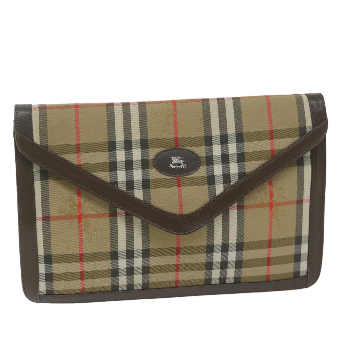 Burberrys Nova Check Clutch Bag Nylon Canvas Beige Auth ac2675