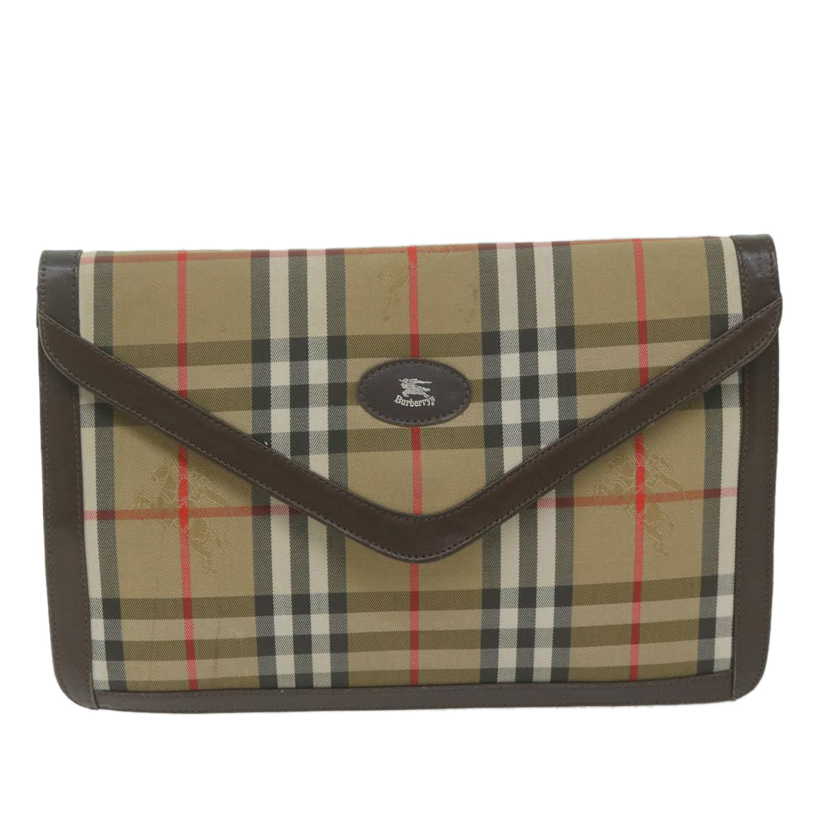 Burberrys Nova Check Clutch Bag Nylon Canvas Beige Auth ac2675