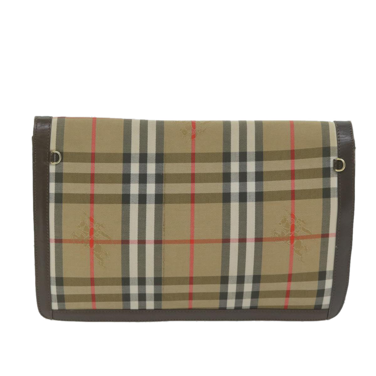 Burberrys Nova Check Clutch Bag Nylon Canvas Beige Auth ac2675