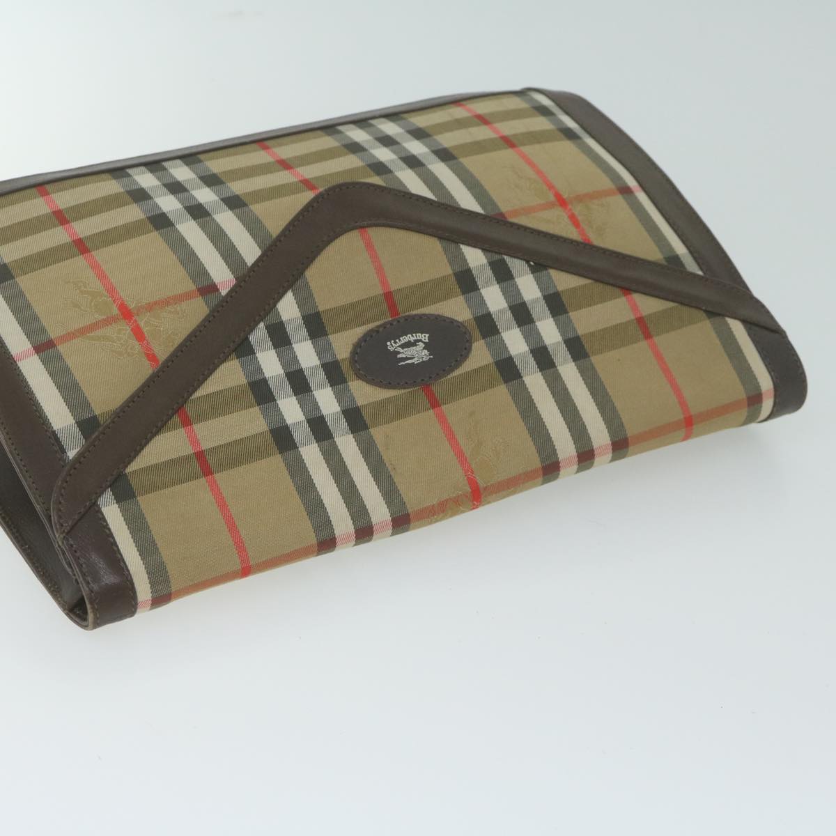 Burberrys Nova Check Clutch Bag Nylon Canvas Beige Auth ac2675