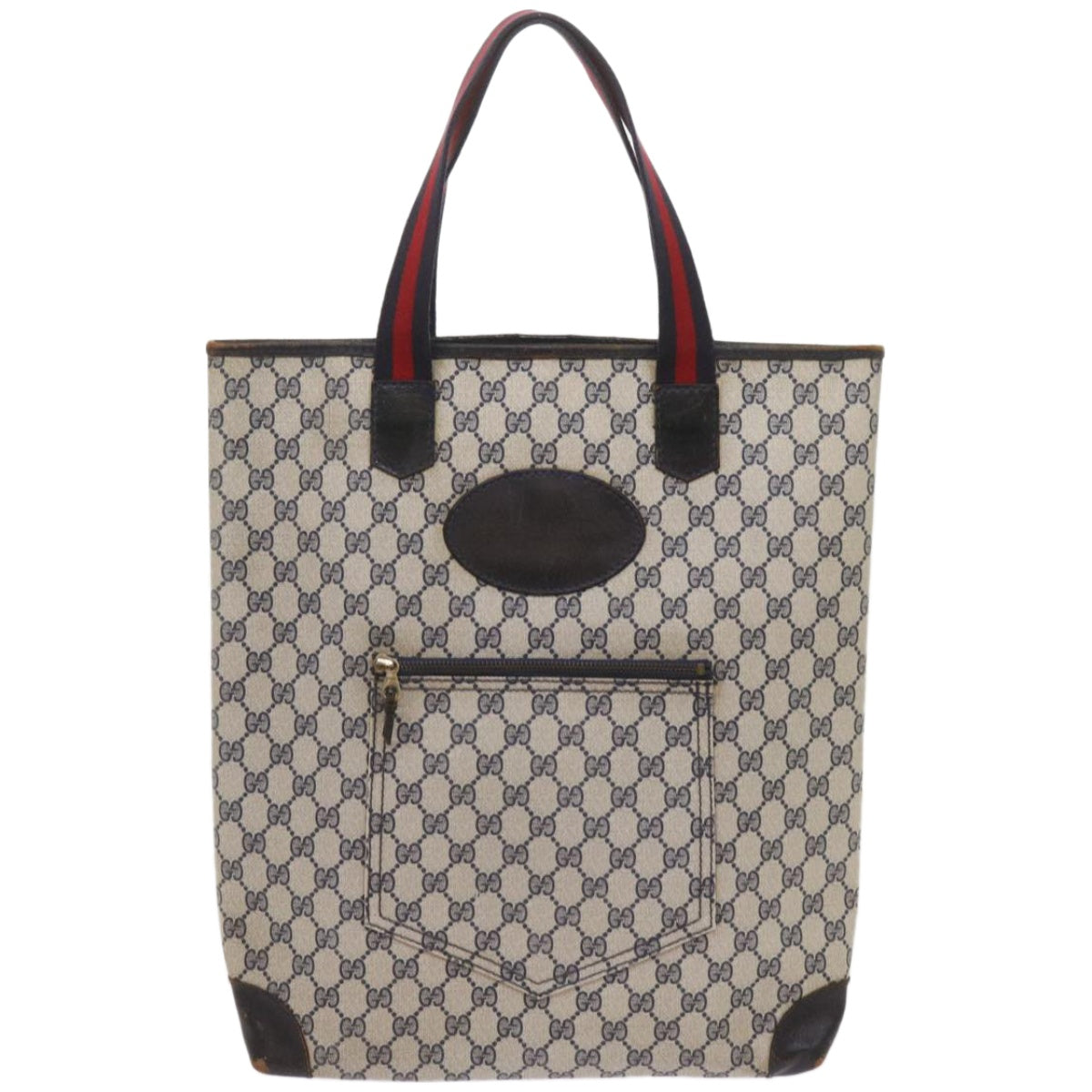 GUCCI GG Supreme Sherry Line Tote Bag PVC Leather Red Navy 010 378 Auth ac2770
