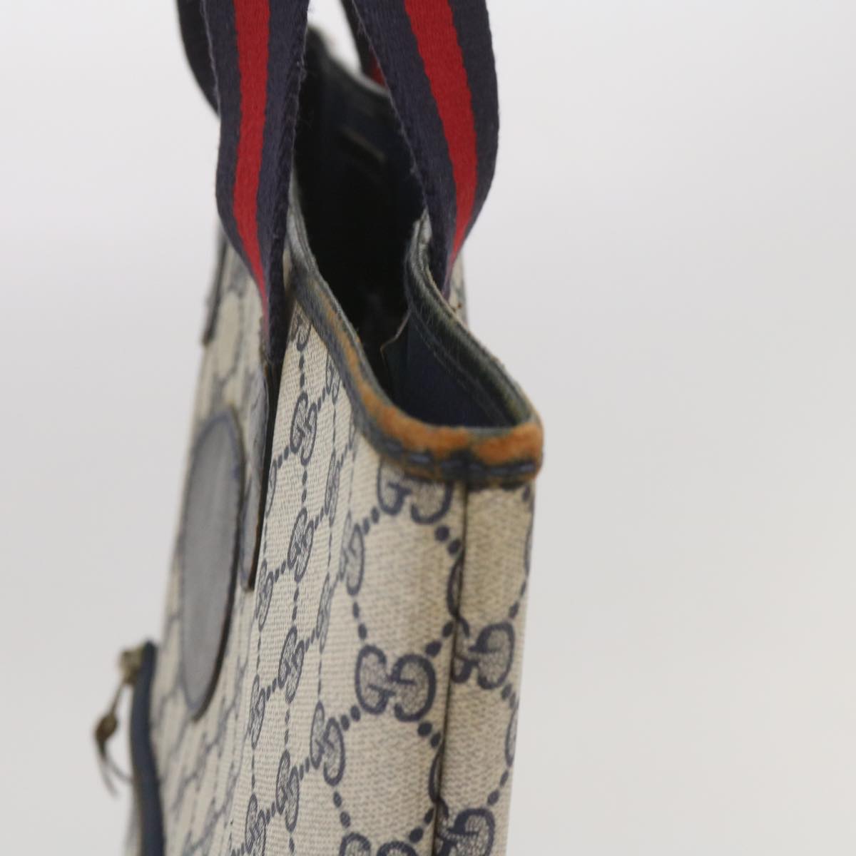 GUCCI GG Supreme Sherry Line Tote Bag PVC Leather Red Navy 010 378 Auth ac2770