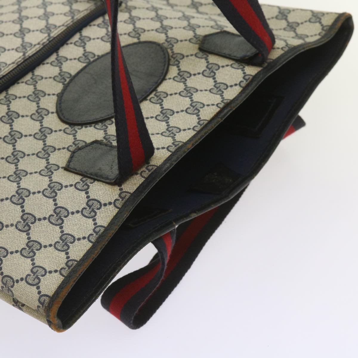 GUCCI GG Supreme Sherry Line Tote Bag PVC Leather Red Navy 010 378 Auth ac2770