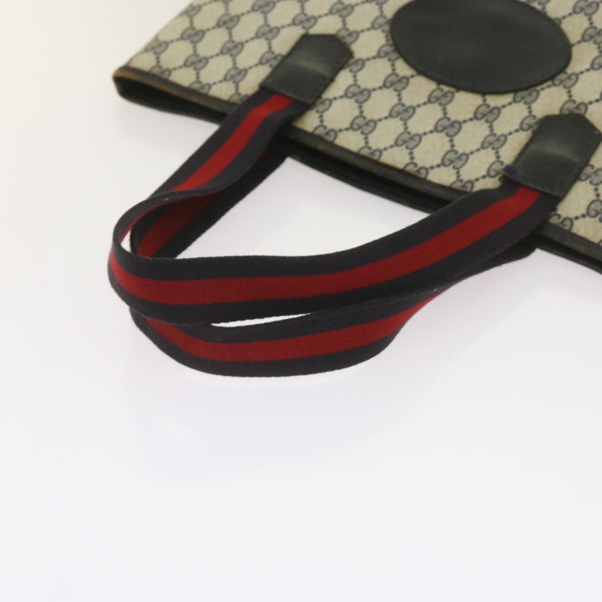 GUCCI GG Supreme Sherry Line Tote Bag PVC Leather Red Navy 010 378 Auth ac2770