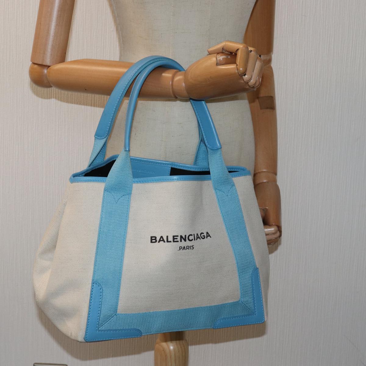 BALENCIAGA Navy Cabas S Hand Bag Canvas Blue Gray 339933 Auth ac3029V