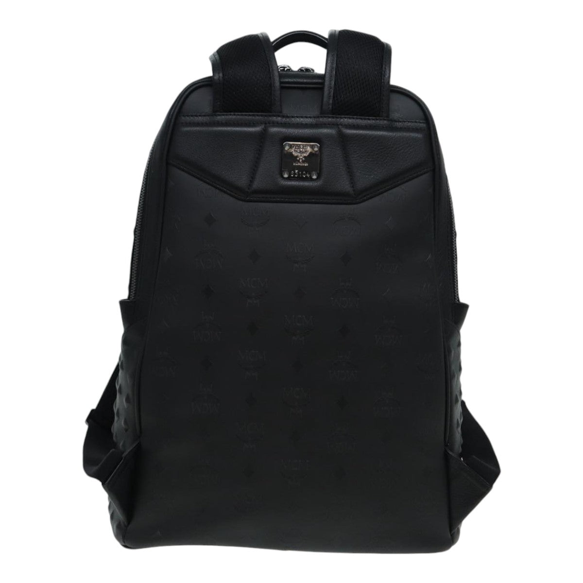 MCM Vicetos Logogram Studs Backpack PVC Black Auth ac3197
