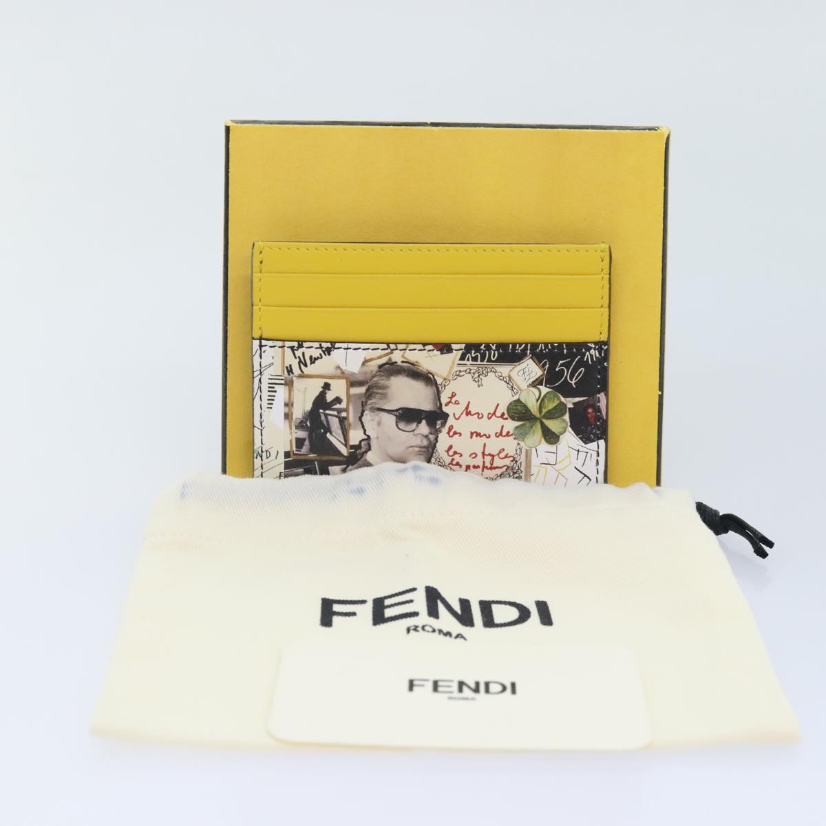 FENDI Card Case Leather Yellow Auth ac3270V