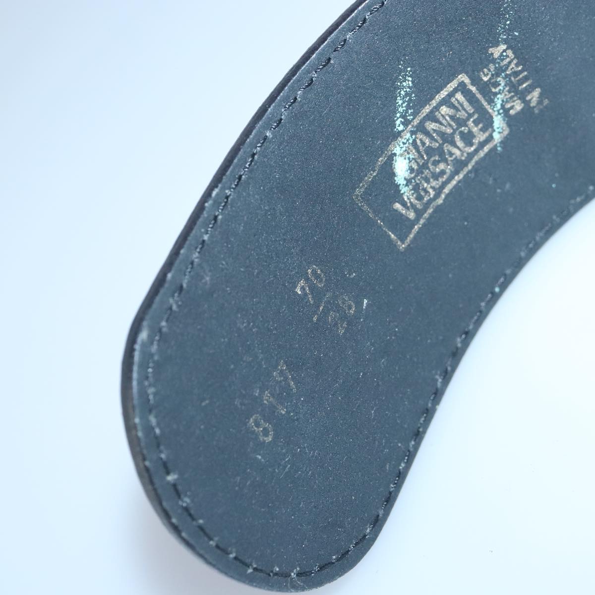 Gianni Versace Belt Leather metal 9.8"""""""" Black Gold Silver Auth ac3322