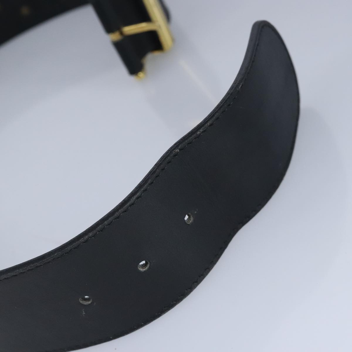 Gianni Versace Belt Leather metal 9.8"""""""" Black Gold Silver Auth ac3322