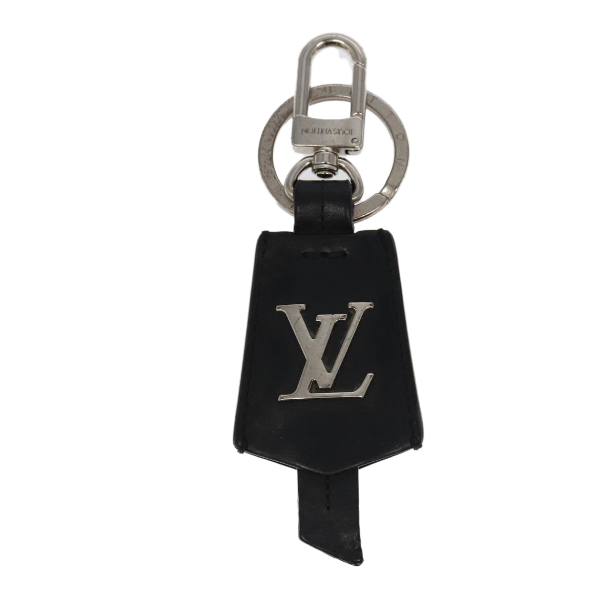 LOUIS VUITTON Cloche Cle Charm Leather Black Silver M68020 LV Auth ac3402