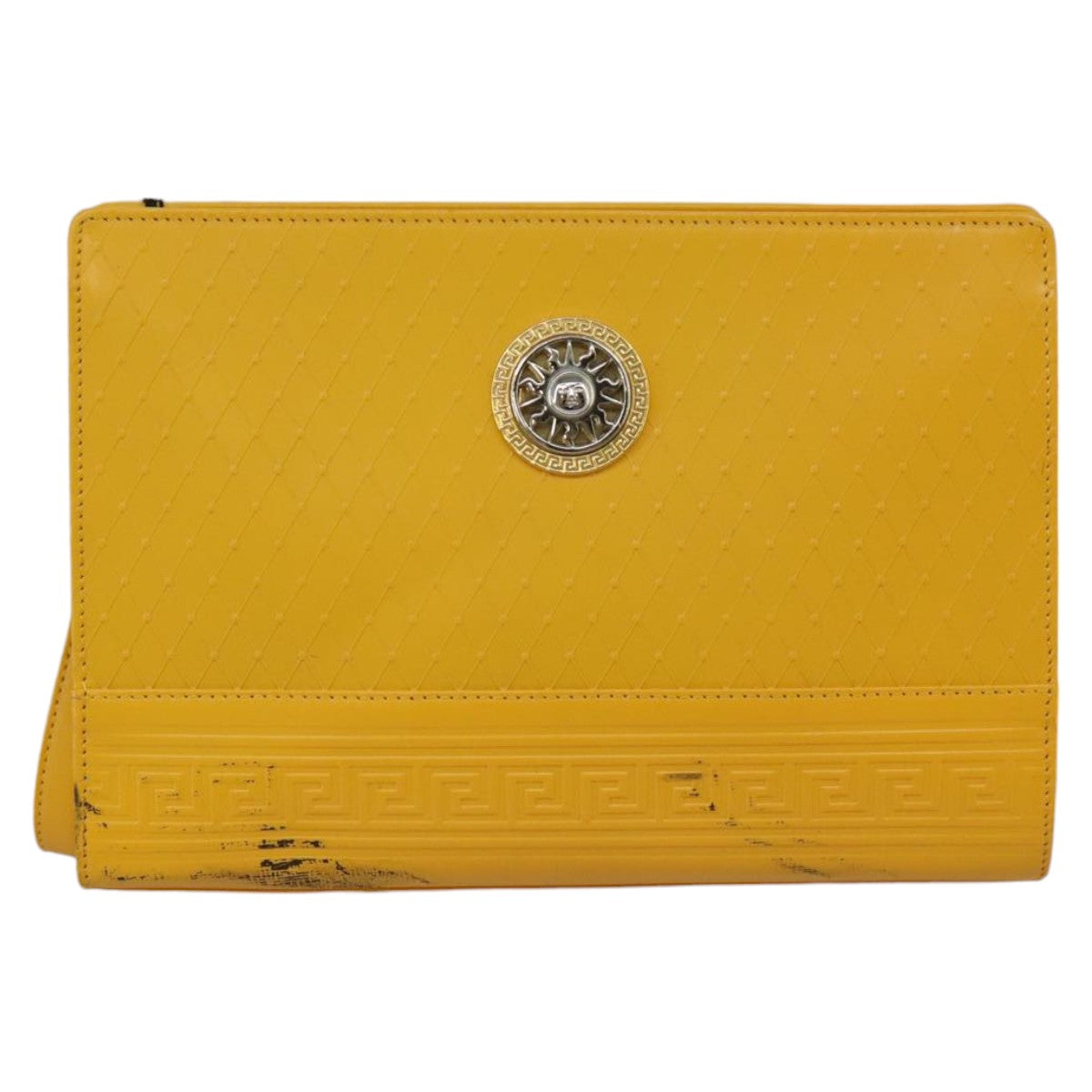 Gianni Versace Clutch Bag Leather Yellow Gold Auth ac3403